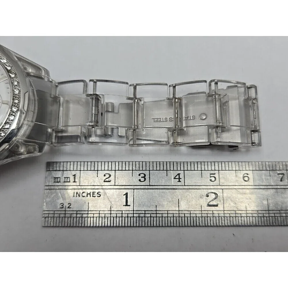 Relic Watch Women 38mm Pave Silver Tone White MOP Dial ZR11904 New Battery